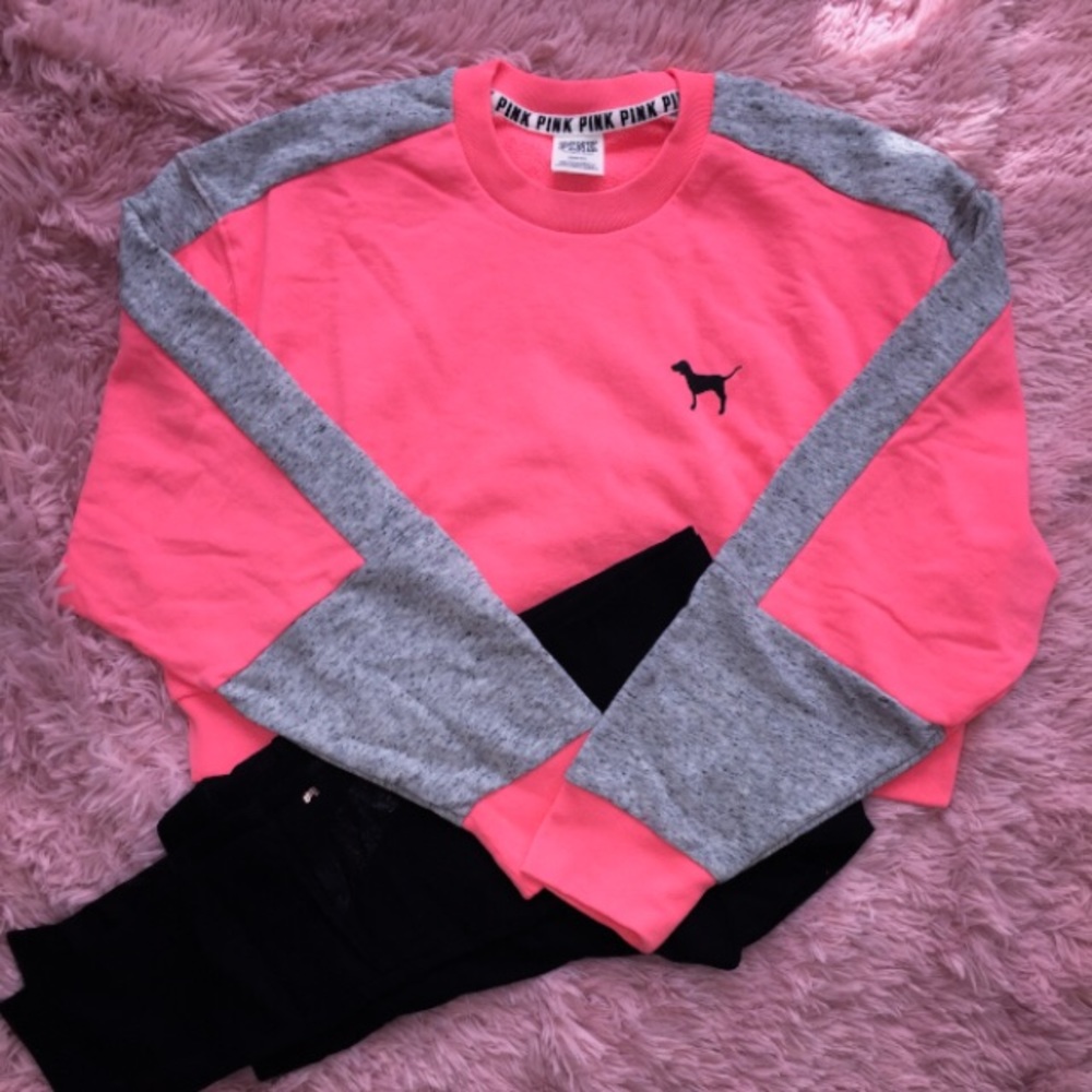 PINK Crewneck/high waist mesh legging Set